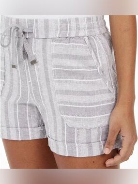 NWT Style & Co Women's Grey/White Striped Linen-Blend Shorts